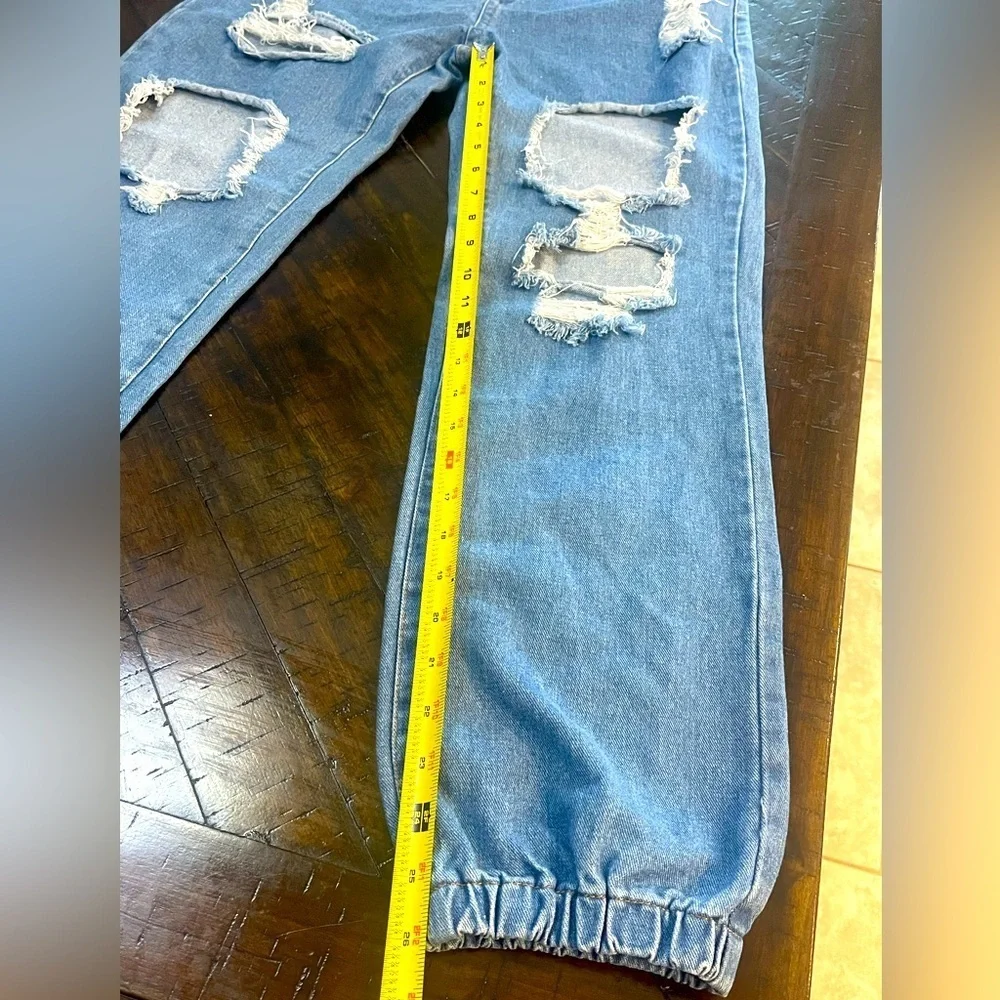 Daisy Distressed Denim Joggers - Size Medium